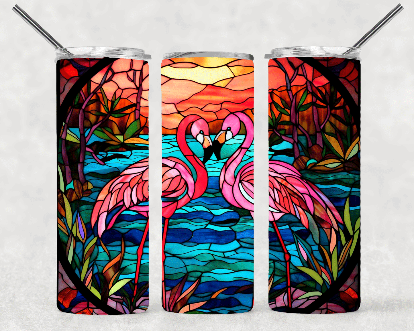 Stain Glass FlamingosWrap For Straight Tumbler-S310