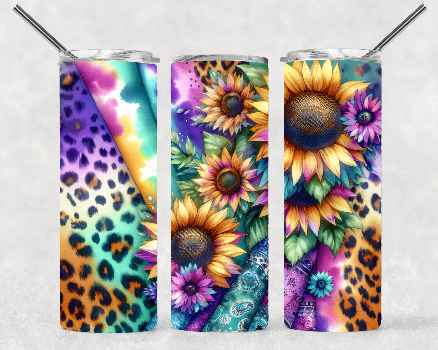 Leopard Sunflower Wrap For Straight Tumbler-S397