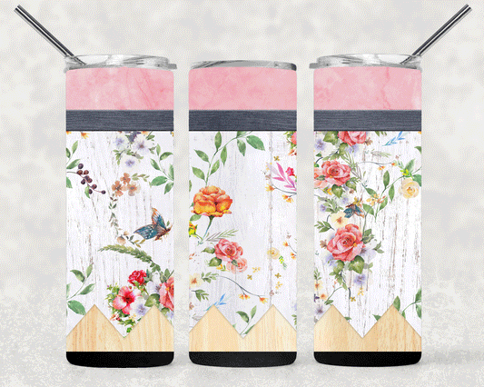 Floral Pencil Wrap For Straight Tumbler-S468