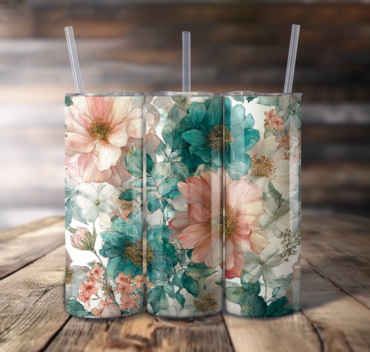 Teal Floral Wrap For Straight Tumbler-S747