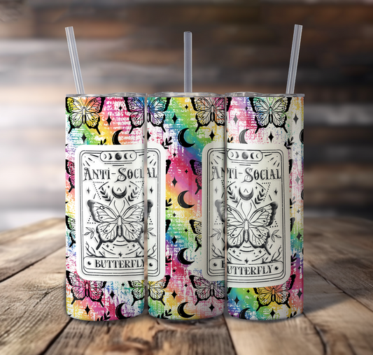 Anti-Social Butterfly Wrap For Straight Tumbler-S750