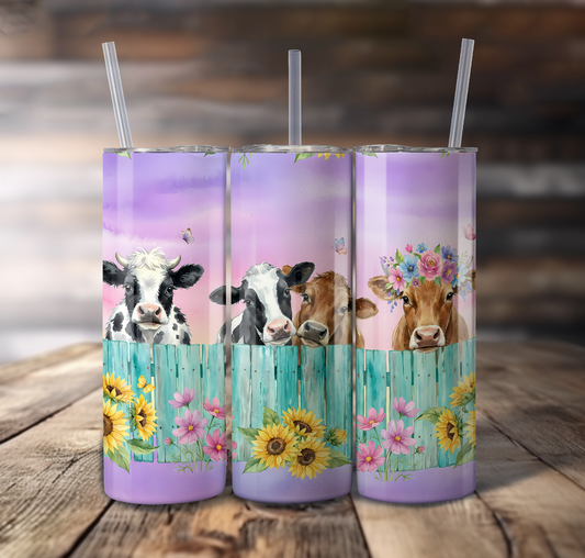 Floral Cows Wrap For Straight Tumbler-S763