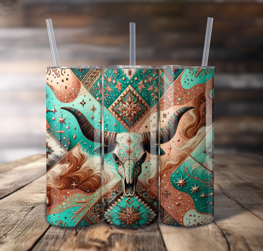 Bull Skull Wrap For Straight Tumbler-S764