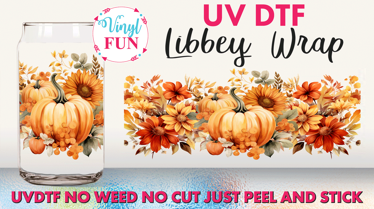 Floral Pumpkin UVDTF Libbey Glass Wrap - UV113