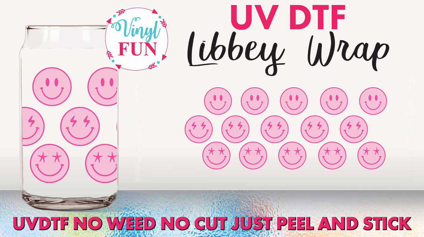 Smiley Pink UVDTF Libbey Glass Wrap - UV11