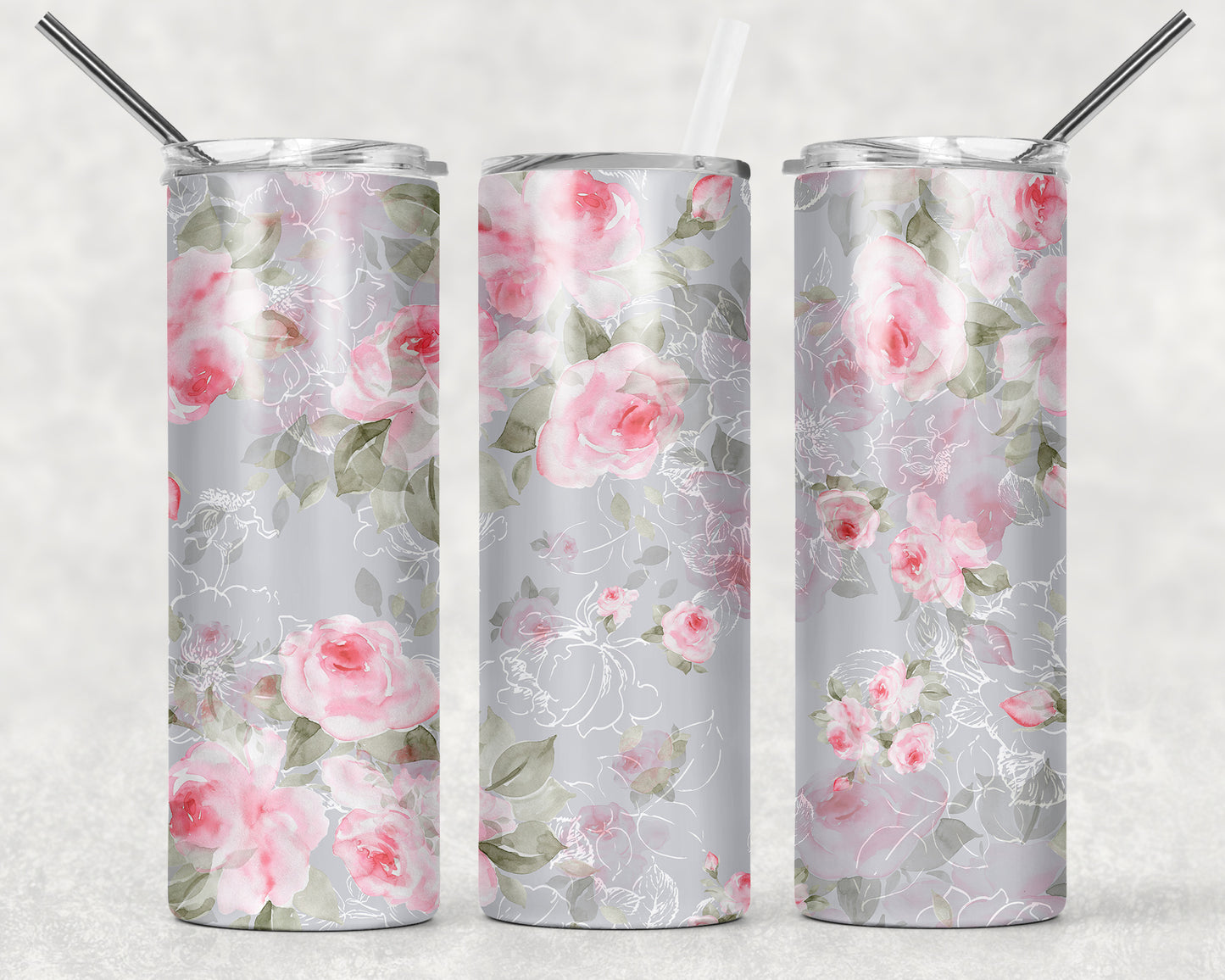 Grey Floral Wrap For Straight Tumbler-105