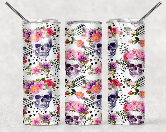 Floral Skull Design 2 Wrap For Straight Tumbler-170