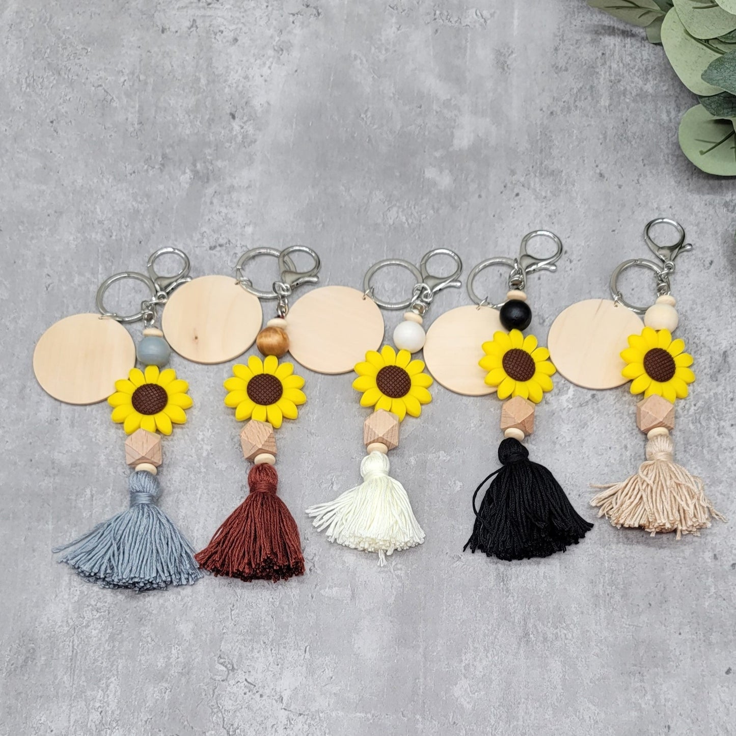Sunflower Silicone Bead Keychain With Disc