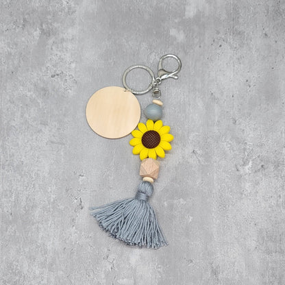 Sunflower Silicone Bead Keychain With Disc