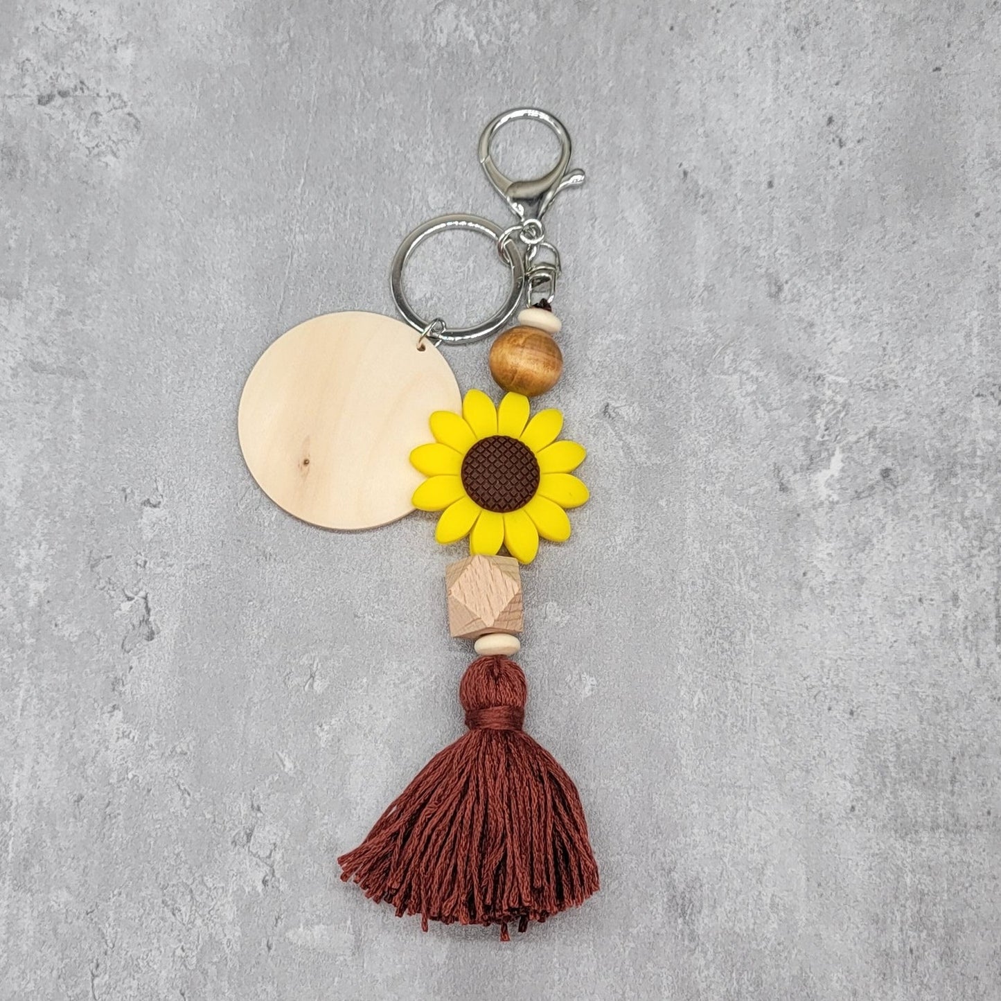 Sunflower Silicone Bead Keychain With Disc