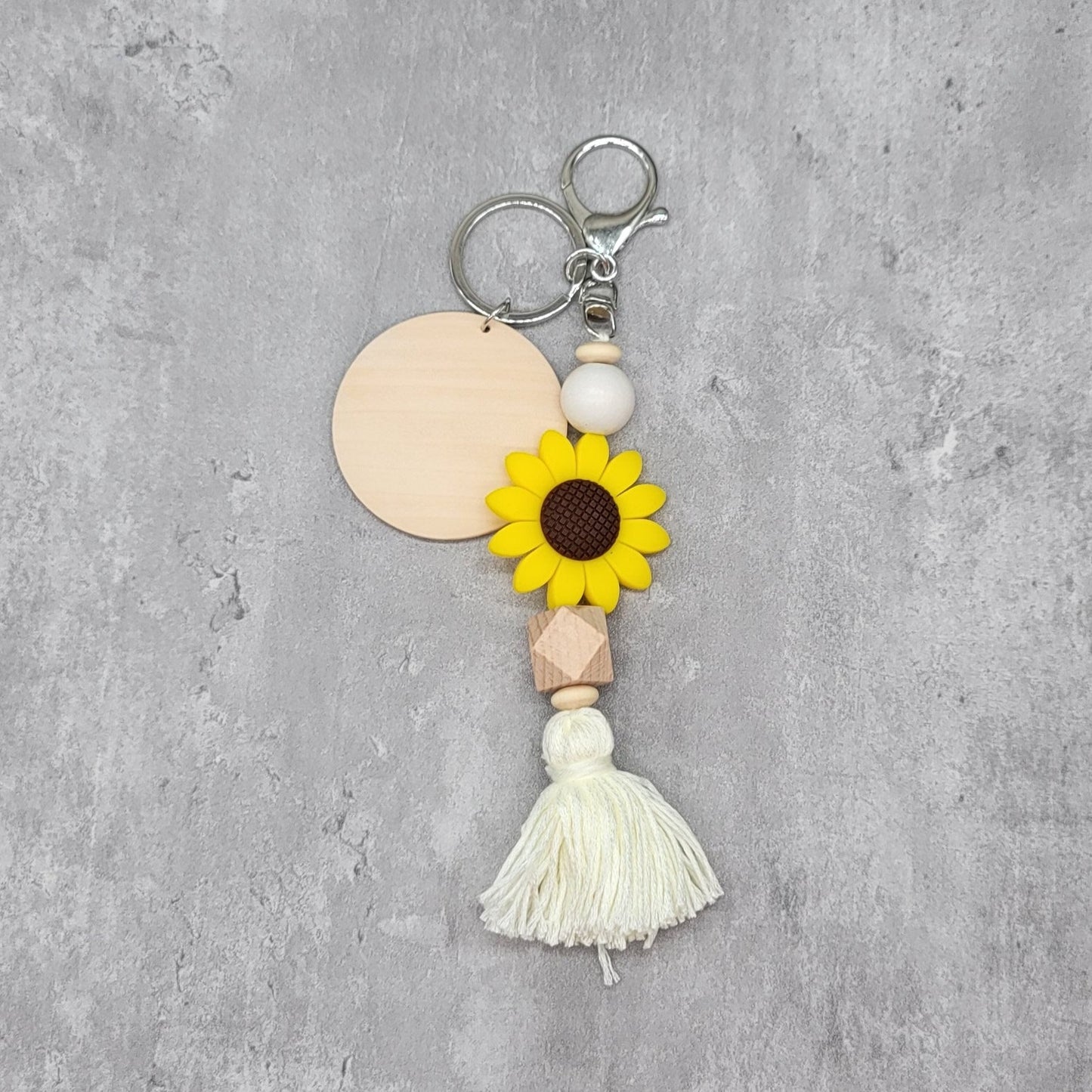 Sunflower Silicone Bead Keychain With Disc