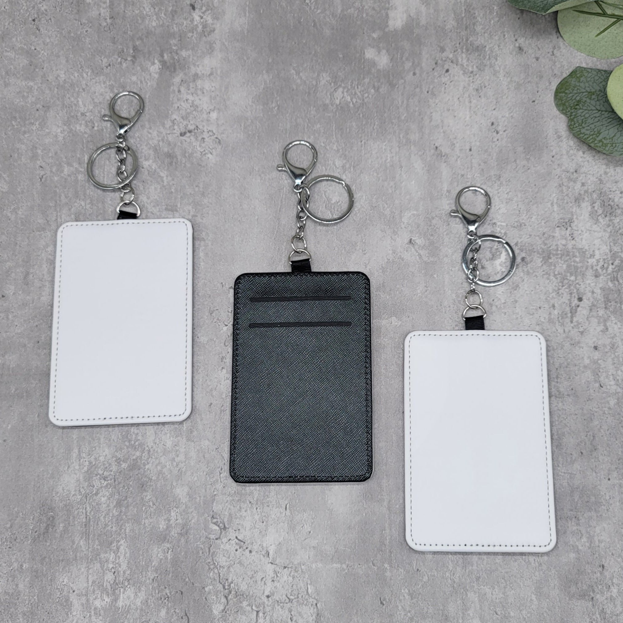 3 Pc Gift Set: Double Side Card Holder, PU Keychain, PU Pen | Silver L