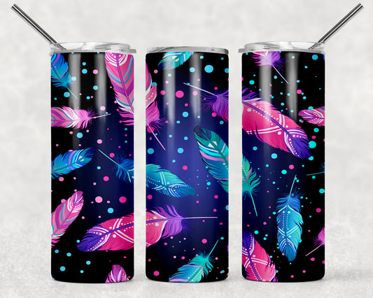 Feathers Black Background Wrap For Straight Tumbler-214