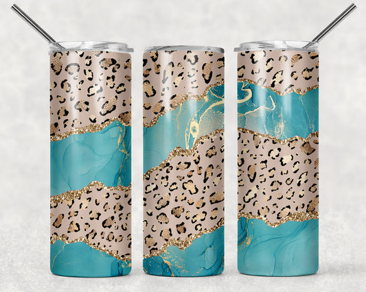 Teal Marble Leopard Wrap For Straight Tumbler-261