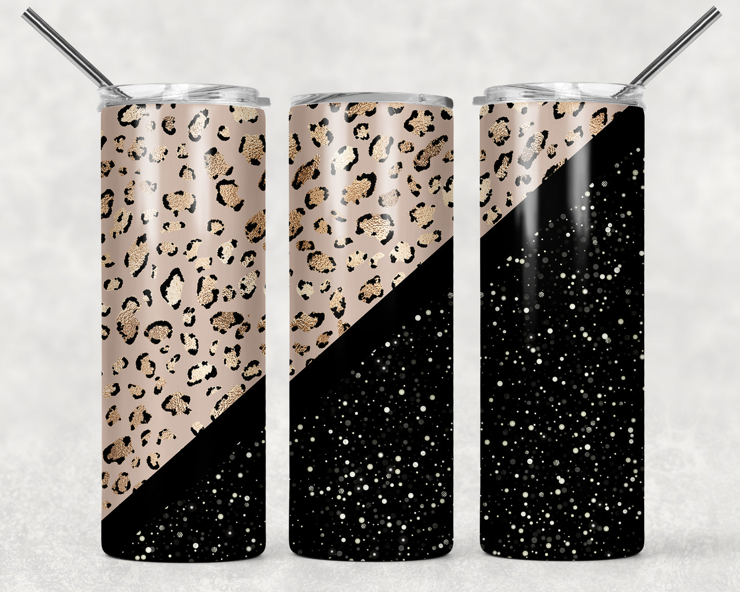 Gold Leopard With Black Glitter Wrap For Straight Tumbler-43