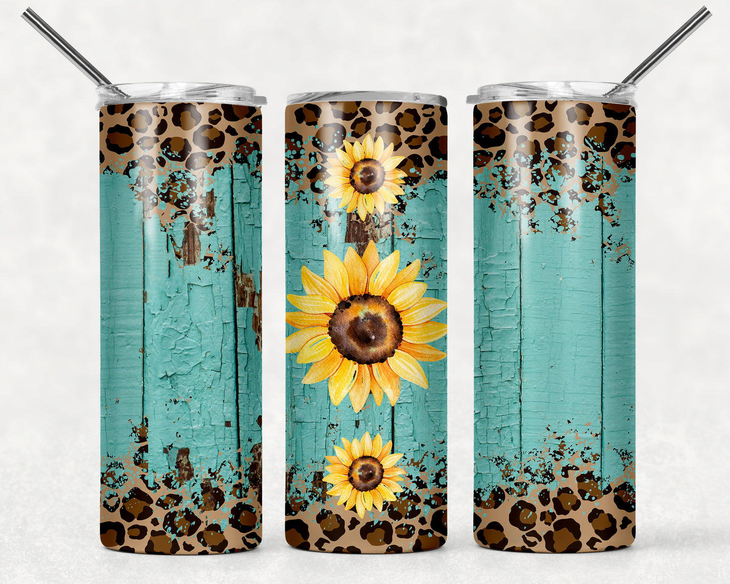 Teal Sunflower Wrap For Straight Tumbler-578