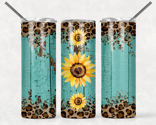 Teal Sunflower Wrap For Straight Tumbler-578