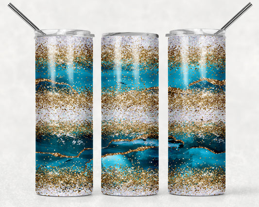 Teal Gold Glitter Wrap For Straight Tumbler-581