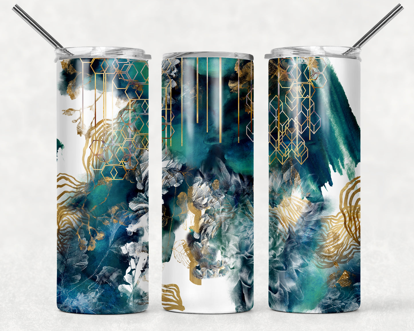 Teal & Gold Abstract Wrap For Straight Tumbler-781 – Vinyl Fun