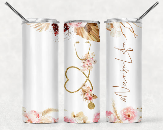 Floral Nurse Life Wrap For Straight Tumbler-789