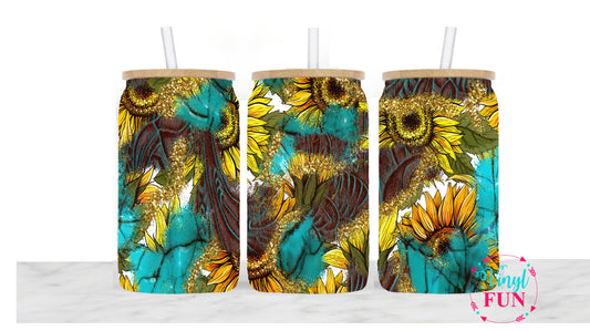 Turquoise and Sunflower Sublimation Libbey Wrap - L15
