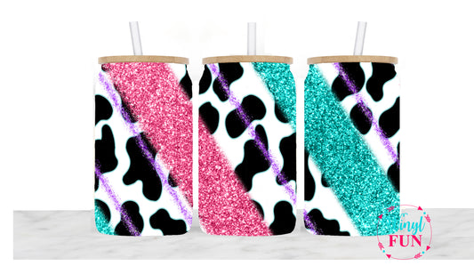 Cow and Glitter Stripe Sublimation Libbey Wrap - L17