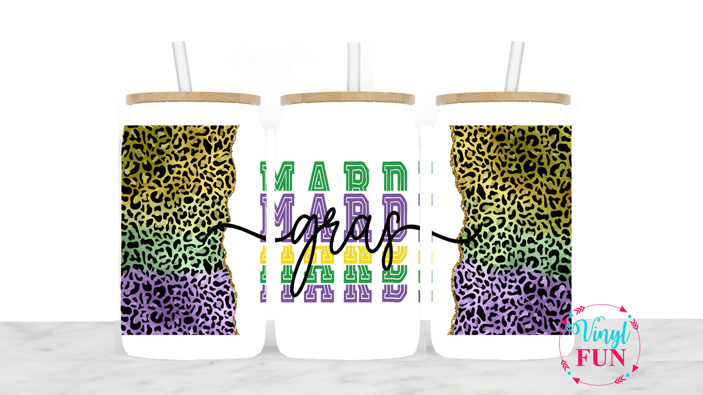 Leopard and Mardi Gras Sublimation Libbey Wrap - L49