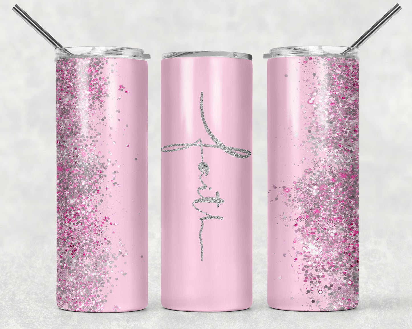 Pink Barb Rhinestone Tumbler with Straw Glitter Bow Inspired