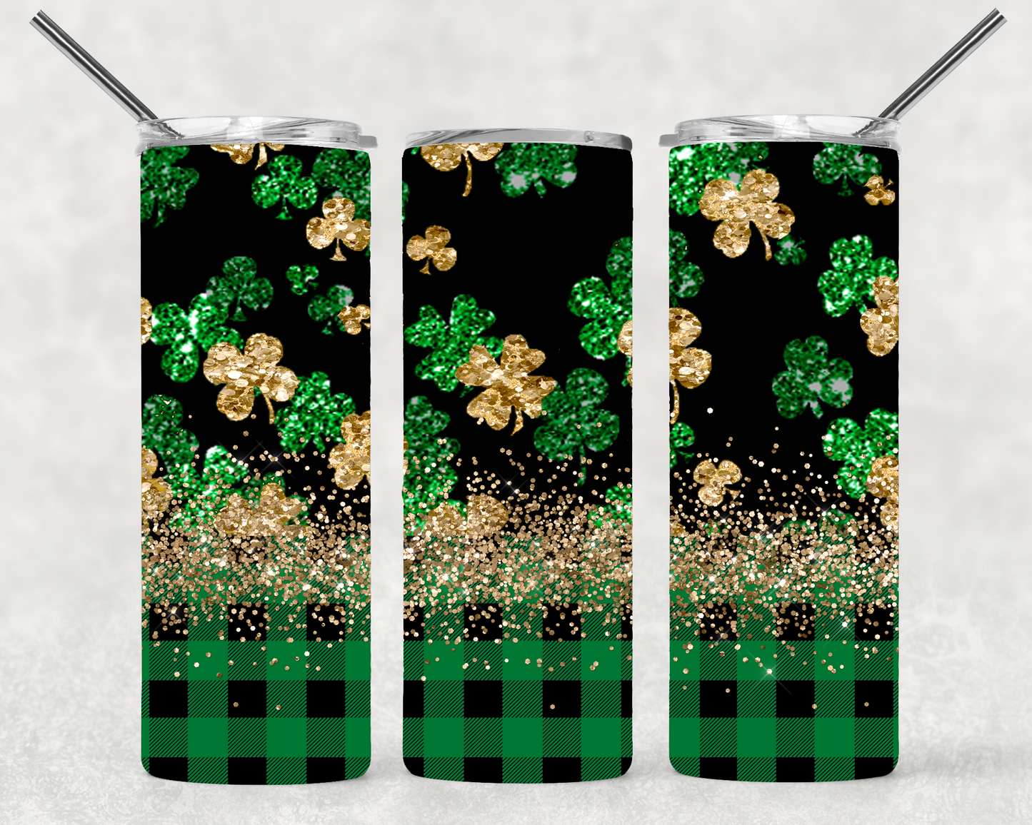 Plaid and Shamrock Wrap For Straight Tumbler-M148