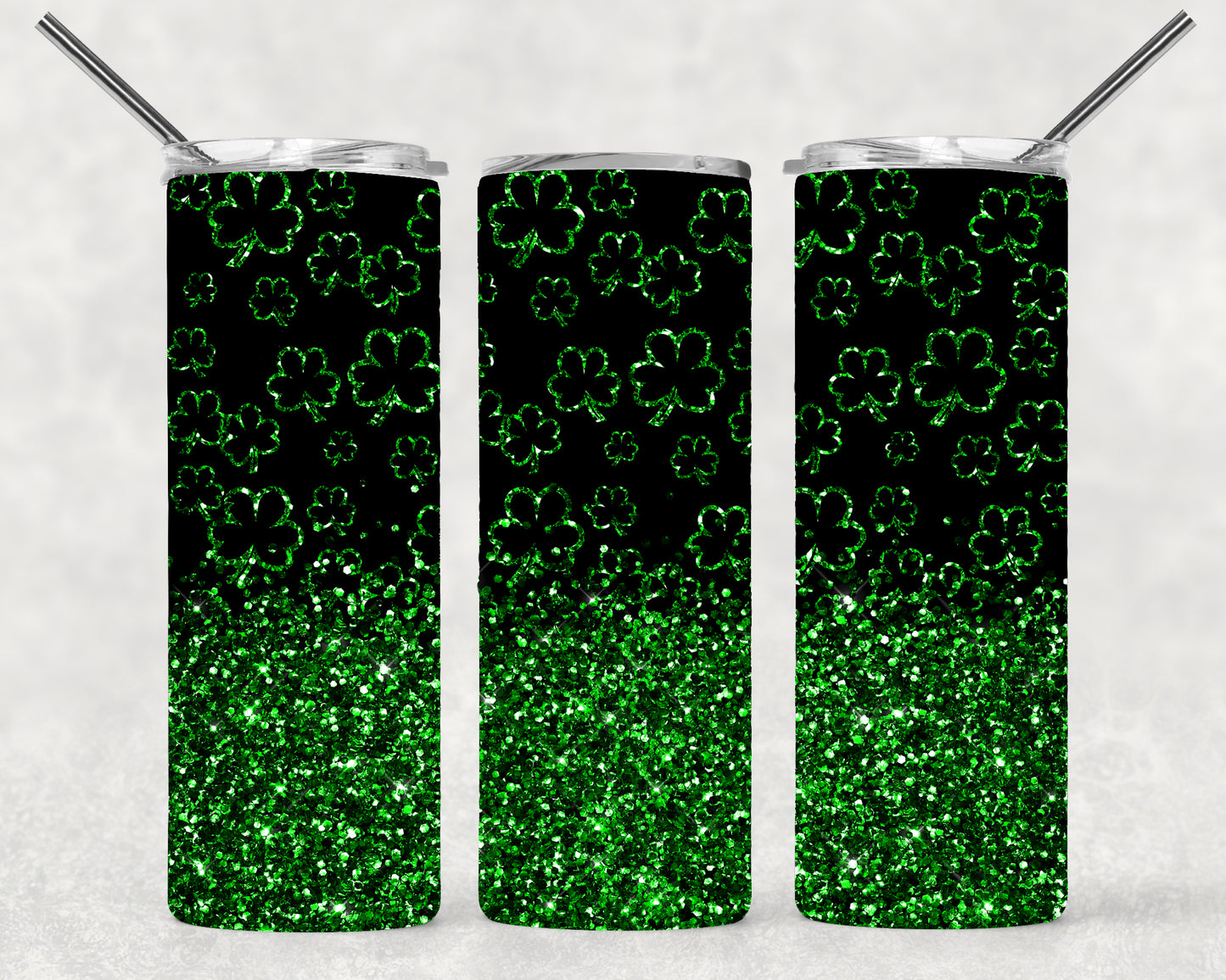Black and Green Glitter Shamrock Wrap For Straight Tumbler-M150