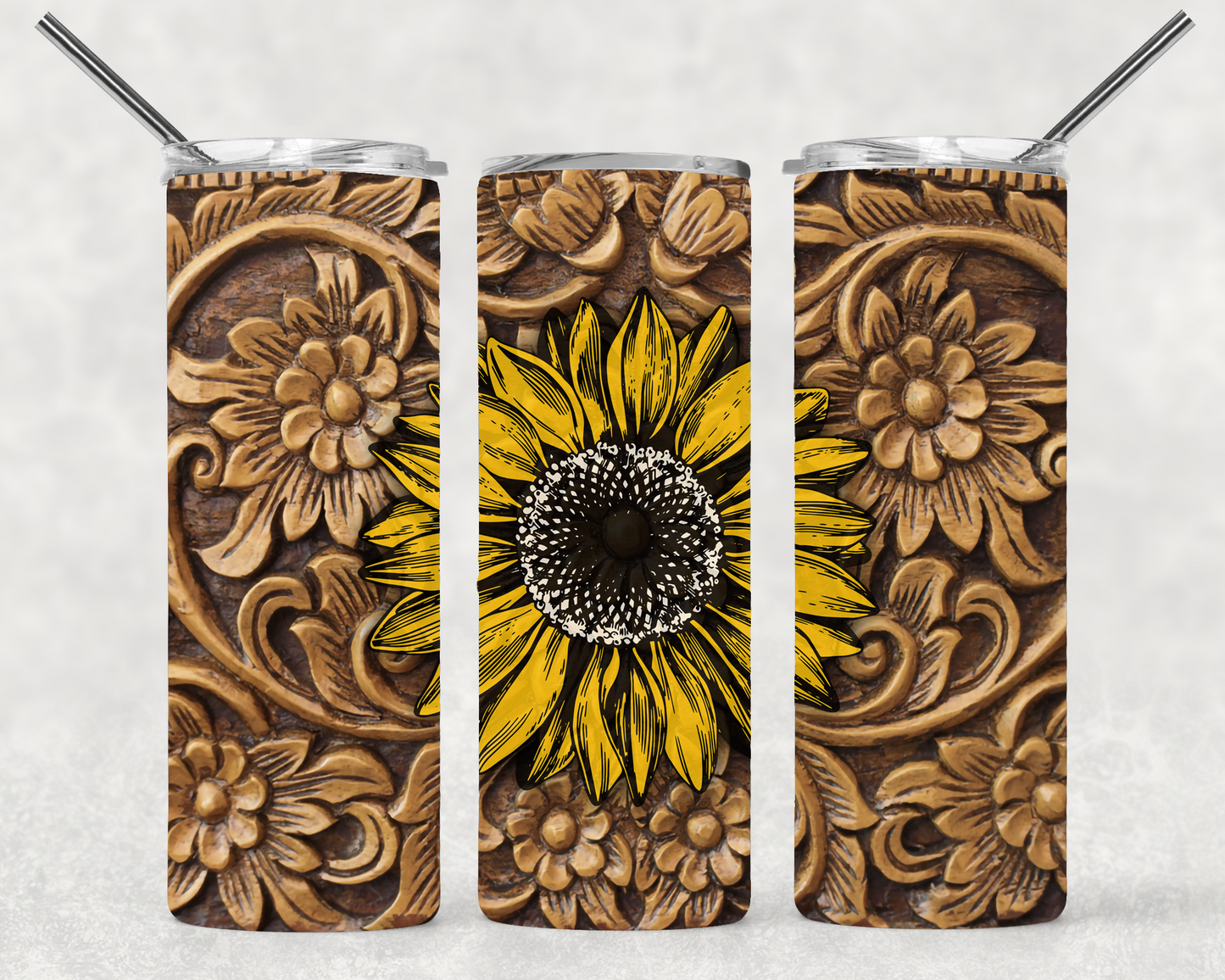 Hand Tooled Sunflower Wrap For Straight Tumbler-M164