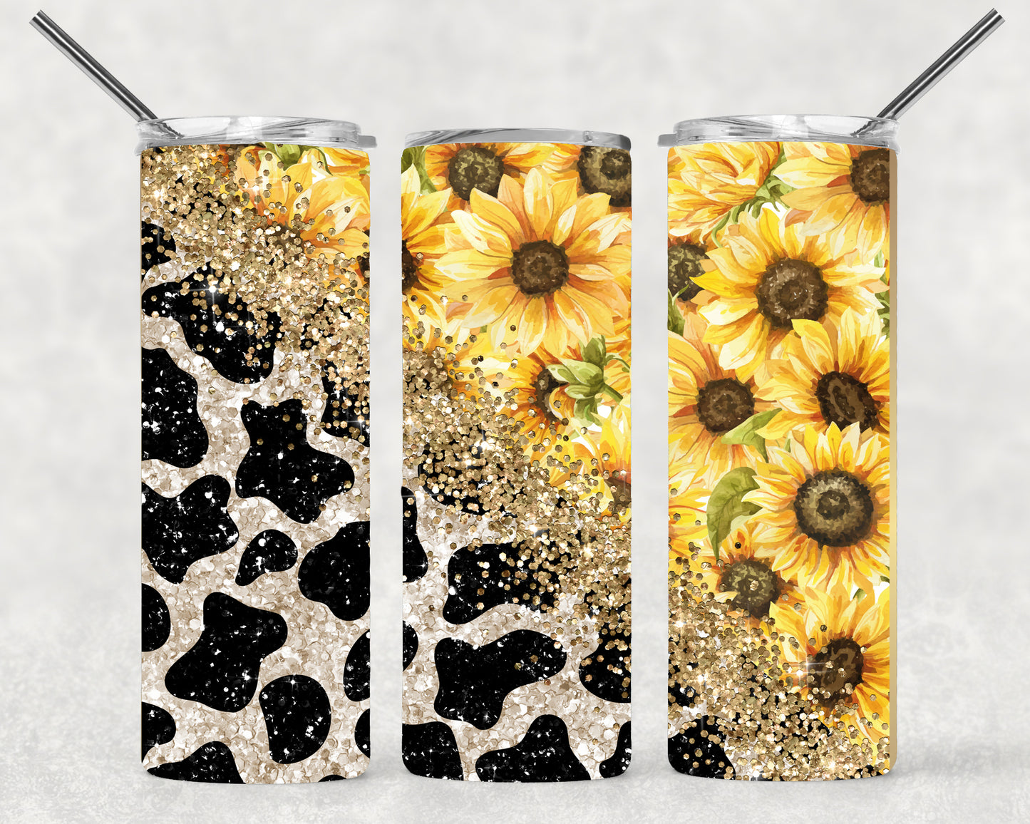Cow Print Sunflower Wrap For Straight Tumbler-M169