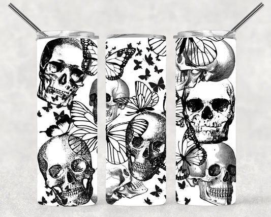 Skull and Butterfly Wrap For Straight Tumbler-M207