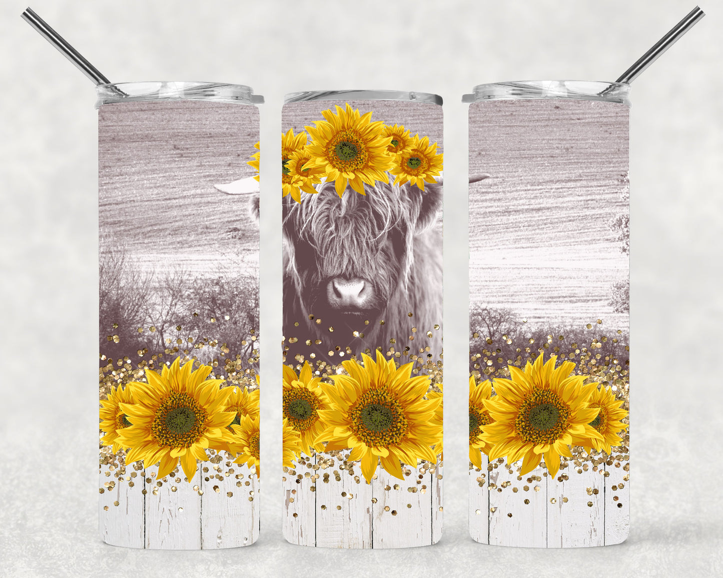 Sunflower and Cow  Wrap For Straight Tumbler-M228