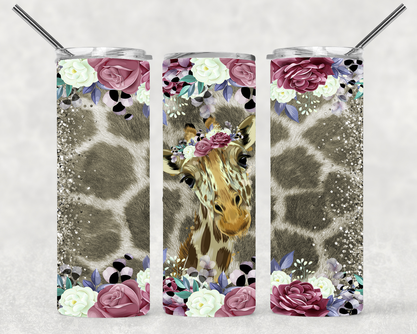 Giraffe and Flowers Wrap For Straight Tumbler-M232