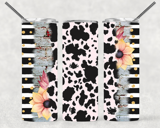 Cow Print and Flowers Wrap For Straight Tumbler-M269