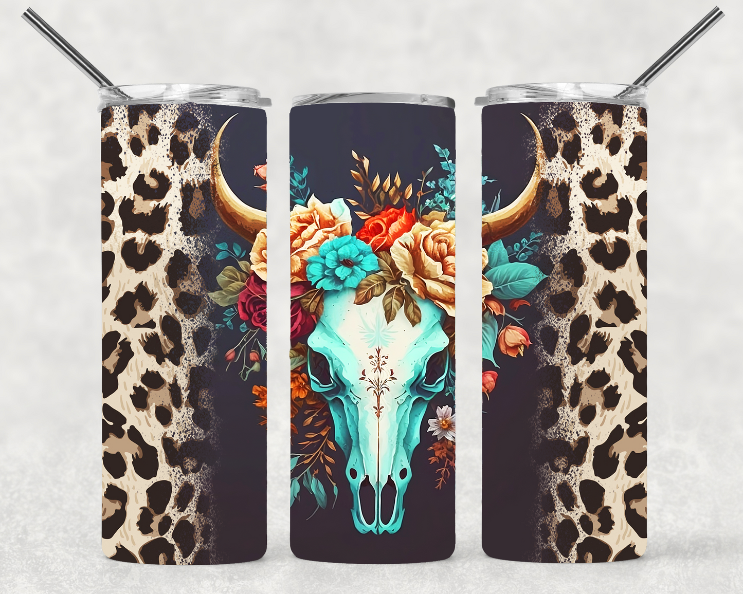 Western Cow Skull Wrap For Straight Tumbler-M284
