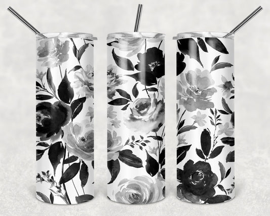 B&W Floral 2 Wrap For Straight Tumbler-M47