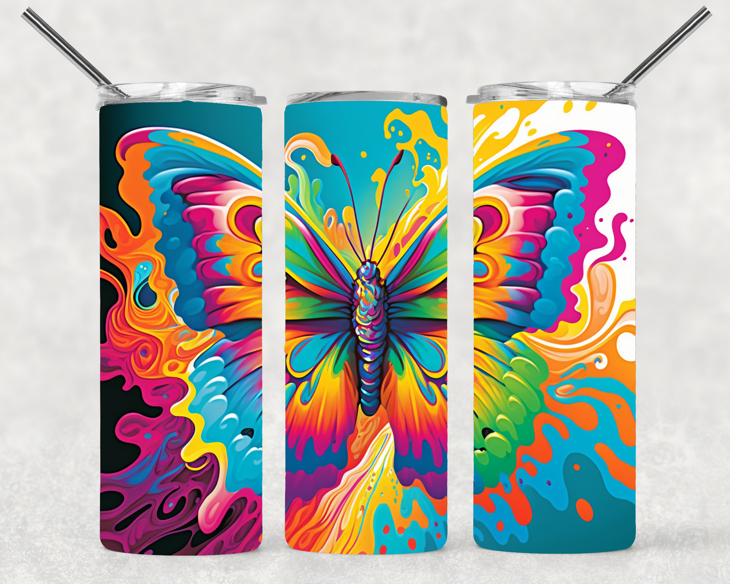 Rainbow Butterfly Wrap For Straight Tumbler-S44
