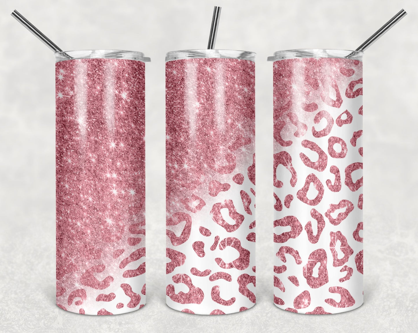 Pink Glitter Leopard Wrap For Straight Tumbler-M6