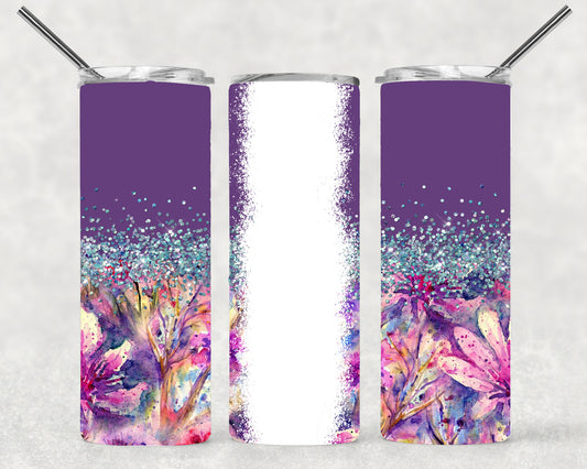Customizable Glitter Floral Wrap For Straight Tumbler-S20