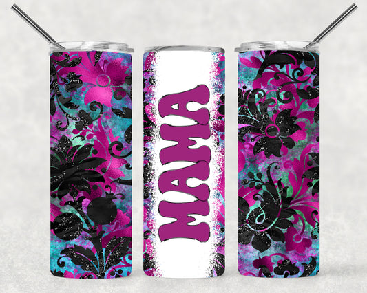 Purple Floral Mama Wrap For Straight Tumbler-S19