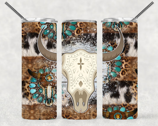 Cowhide Bullskull Wrap For Straight Tumbler-S5